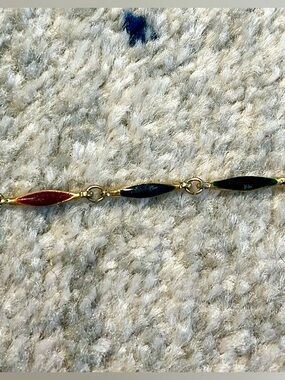 Vintage Enamel Link Bracelet Red Green Navy Gold Tone Dainty Minimalist